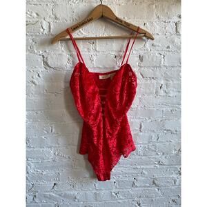 Vintage 90s Victoria's Secret Gold Label Red Velvet Lace Teddy Lingerie Bodysuit